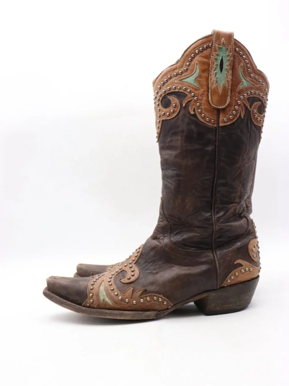 Old Gringo Women's 7.5 B Snip Toe Studded Distressed Brown Leather Cowgirl Boots